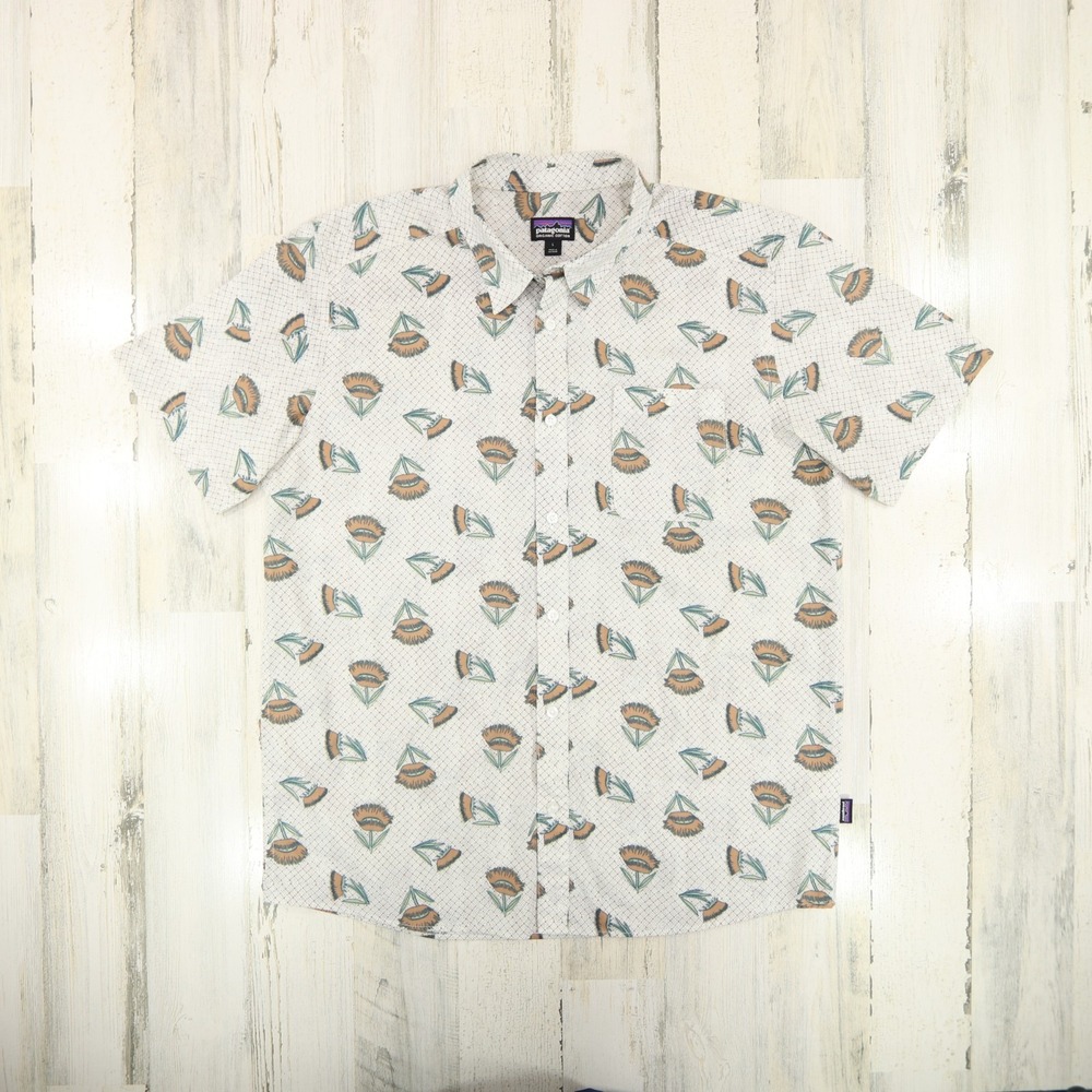 Patagonia Go To Shirt Mens Large Summer Plant Organic Cotton Blend Short Sleeve